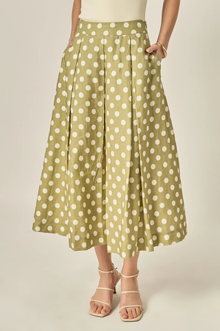 Polka Dot Midi Skirt, Olive Green