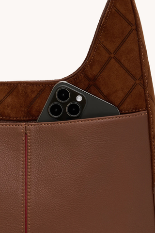 Tim Med Handbag, Chocolate Diamond Suede