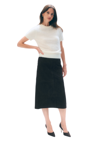 White + Warren Brushed Cashmere Blend Tee in Ivory featuring a soft brushed knit, classic crew neckline, short sleeves, and relaxed silhouette.
