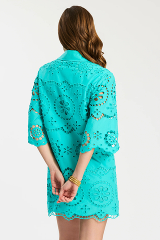 Tyler Böe Penny eyelet tunic dress in ceramic with mini silhouette and eyelet detail