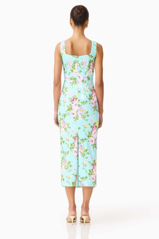 Elliatt Emmeline Midi Dress mint green floral fitted midi dress with square neckline