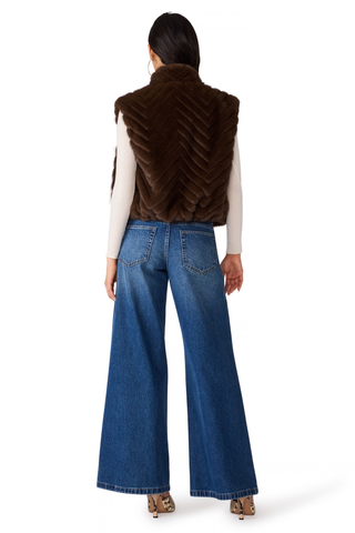 Steve Madden Luxie Vest in Dark Espresso featuring a rich brown faux-fur texture, sleeveless silhouette, and open front.