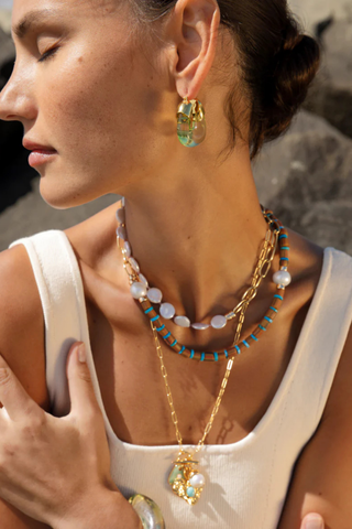 Lizzie Fortunato Organic Hoop earrings featuring gold-plated brass hoops with translucent resin accents