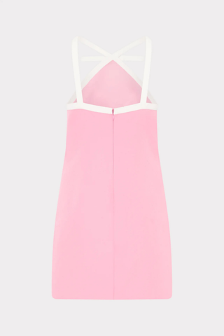 Milly baby pink halter mini dress with white trim and bow neckline detail