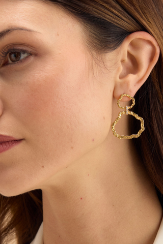 Brackish Ansonborough Drop Earrings in Gold featuring two connected organic shapes with textured 18k gold plating and cubic zirconia accents.