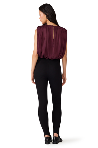 Steve Madden Milana Top in Purple Wine, a sleeveless burgundy blouse with gathered detailing and a relaxed silhouette.