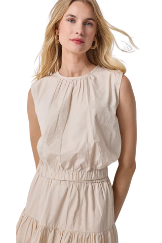 Lilla P sleeveless bamboo poplin top with gathered neckline and elastic waist blouson fit