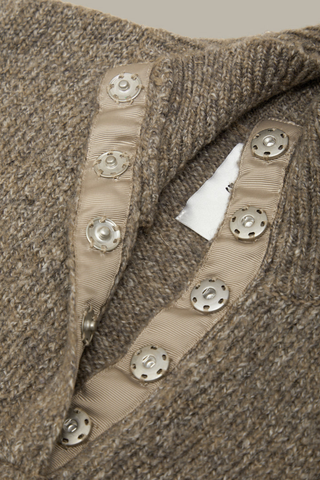 525 America Boxy Henley Sweater in Mushroom Melange with long sleeves, partial snap-front neckline, stand collar, and relaxed boxy fit.