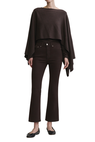 DL1961 Bridget Boot Crop Jean in Tobacco featuring a high-rise cropped bootcut silhouette in a deep red-toned brown wash.