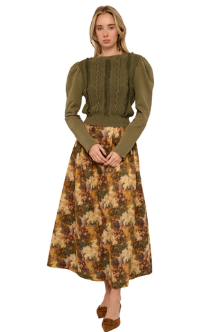 Love the Label Liv Knit Pullover in Ivy Green featuring a textured knit, crew neckline, fitted silhouette, and long sleeves.
