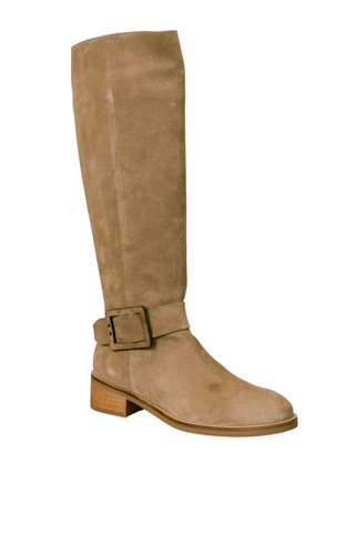 Softwaves Kathy Boots in Capuccino featuring a warm tan knee-high silhouette, rounded toe, and low stacked heel.