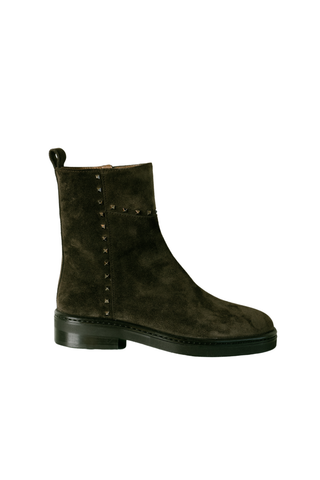 Homers Lilibeth Studded Boot in Gunmetal, a dark textured ankle boot with stud detailing and a low stacked heel.