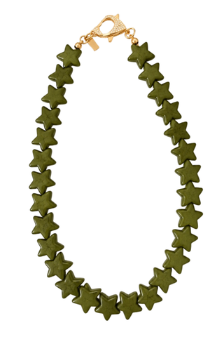 Smith & Co. Design Small Star Necklace in Hunter Green featuring rich green star-shaped beads and a lobster clasp closure.