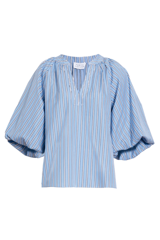 Tanya Taylor Marine Top Cloudy Blue Optic White striped blouse Monkee's of the West End