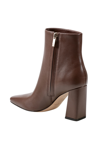 Marc Fisher LTD Yanara Bootie in dark brown leather featuring a square toe, high block heel, and sleek ankle silhouette.