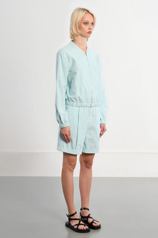 Molly Bracken mint zip front jacket with subtle stripe texture