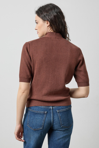 Lilla P V-Neck Elbow Sleeve Sweater in Java brown featuring a soft knit, V neckline, and elbow-length sleeves.