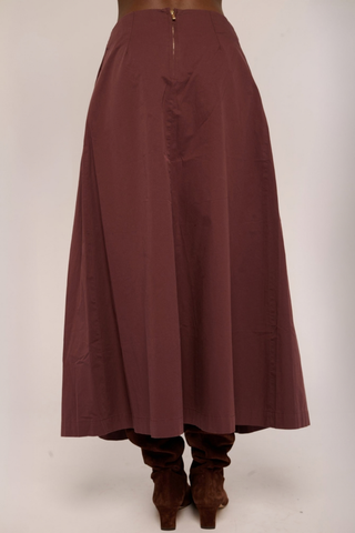 Love the Label Ridley Skirt in Deep Mahogany featuring a flowing full-length silhouette in a rich brown shade.