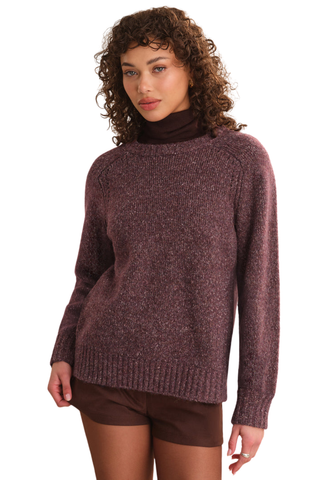 525 America Constance Sweater in Italian Plum featuring a marled knit, crew neckline, raglan sleeves, and relaxed fit.