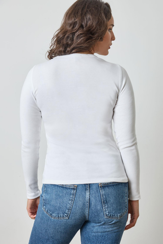 Lilla P Long Sleeve Crew in White featuring a fitted ribbed silhouette, long sleeves, and classic crew neckline.
