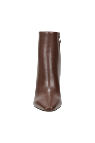 Marc Fisher LTD Yanara Bootie in dark brown leather featuring a square toe, high block heel, and sleek ankle silhouette.