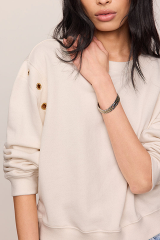Z Supply Axel Grommet Sweatshirt in Sandstone featuring gold grommet detailing and soft French terry fabric.