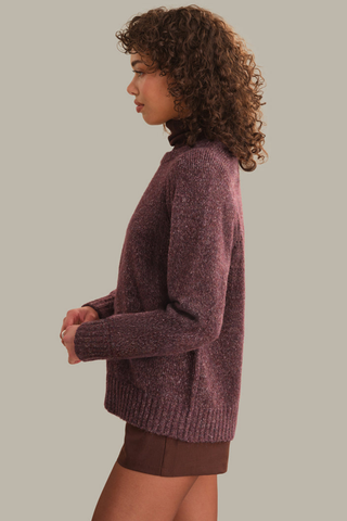 525 America Constance Sweater in Italian Plum featuring a marled knit, crew neckline, raglan sleeves, and relaxed fit.