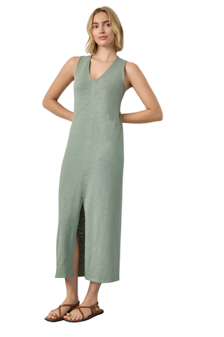 V-Neck Seamed Maxi Dress, Sage