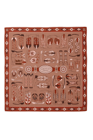 Swells Copper Round Top 26-inch silk scarf featuring a warm copper illustrated square print.