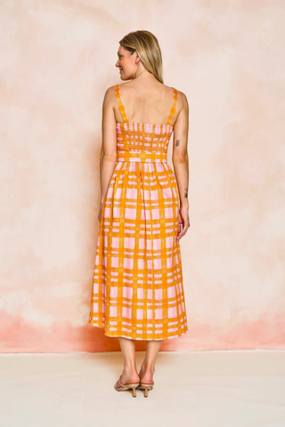 Sheridan French San Miguel Dress in orange and pink gingham with adjustable straps and belted waist