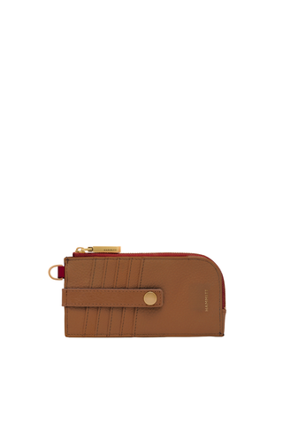 Hammitt 210 East Wallet in mahogany brown pebbled leather with brushed gold hardware and card slots.