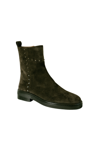 Homers Lilibeth Studded Boot in Gunmetal, a dark textured ankle boot with stud detailing and a low stacked heel.