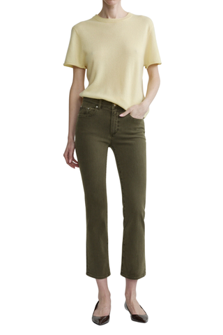 DL1961 Mara Straight Ankle Jean in Pine green with a mid-rise waist, slim straight leg, and cropped ankle length.