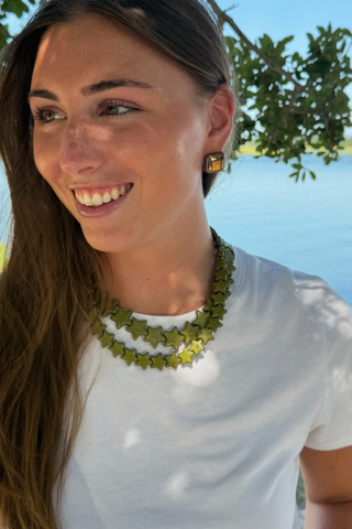 Smith & Co. Design Small Star Necklace in Hunter Green featuring rich green star-shaped beads and a lobster clasp closure.