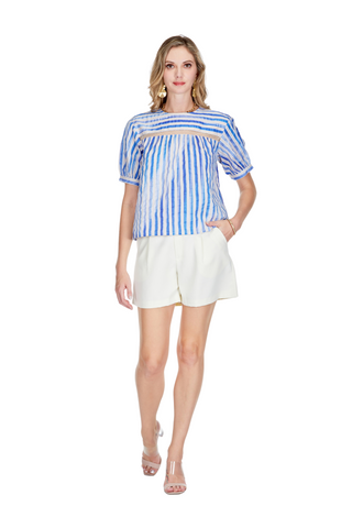 Yoke Trimmed Top, Royal Stripe