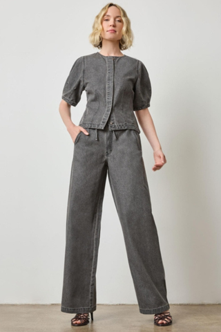 Denim Straight Leg Drawcord Pant, Grey Denim