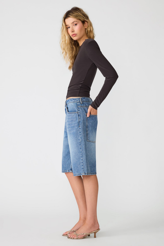 Steve Madden Seline Knit Top in Dark Espresso, a fitted dark brown long-sleeve top with a scoop neckline.