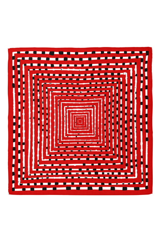 Swells Red + Black 26-inch silk scarf featuring a graphic red and black square print.