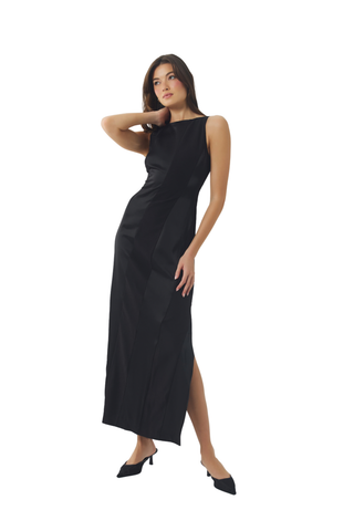 Hutch Zelma Dress in black featuring a sleeveless neckline and sleek midi-length silhouette.
