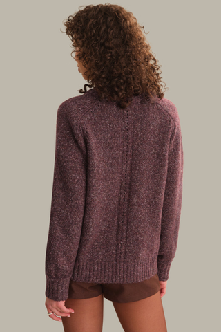 525 America Constance Sweater in Italian Plum featuring a marled knit, crew neckline, raglan sleeves, and relaxed fit.