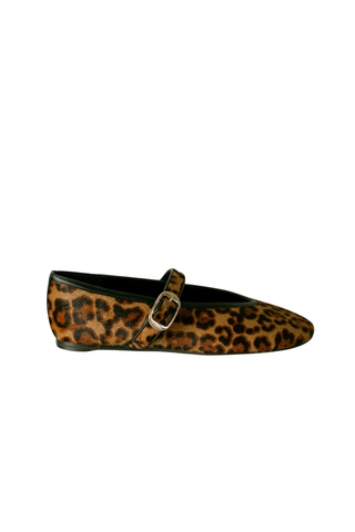 Marc Fisher Godea Mary Jane Ballet Flat in Leopard with a pointed toe and classic strap.