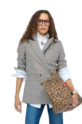 Kerri Rosenthal Mr. Frenchie Blazer in multi houndstooth featuring a double-breasted silhouette, heart buttons, and tailored fit.