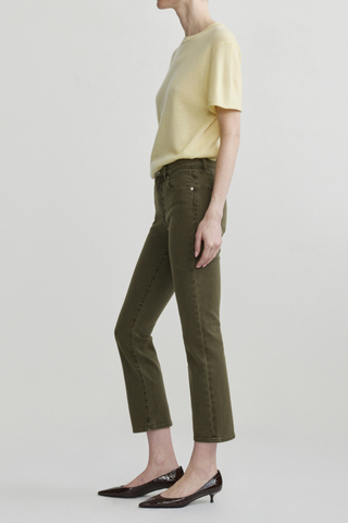 DL1961 Mara Straight Ankle Jean in Pine green with a mid-rise waist, slim straight leg, and cropped ankle length.