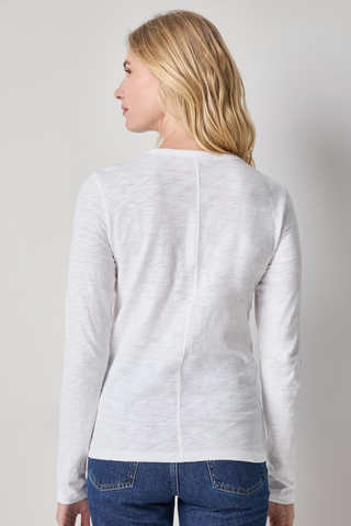 Lilla P Long Sleeve Crewneck in White featuring a relaxed slub cotton silhouette with long sleeves and a classic crew neckline.