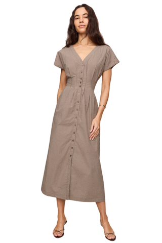 Z Supply Sanna Gingham Midi Dress in Dark Chocolate featuring a button-front silhouette and classic gingham print.