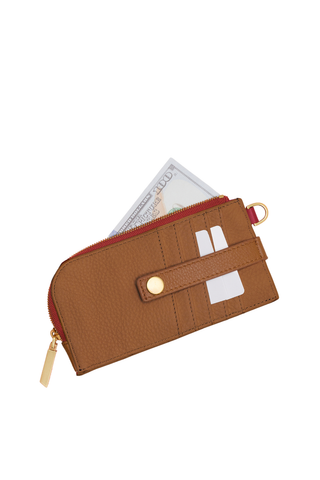 Hammitt 210 East Wallet in mahogany brown pebbled leather with brushed gold hardware and card slots.