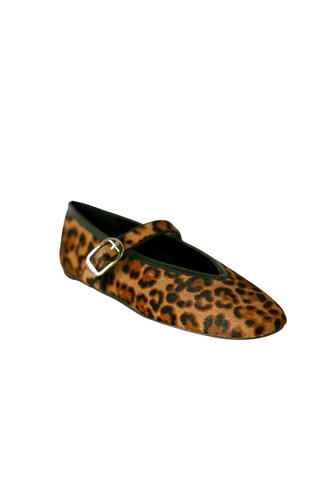 Marc Fisher Godea Mary Jane Ballet Flat in Leopard with a pointed toe and classic strap.
