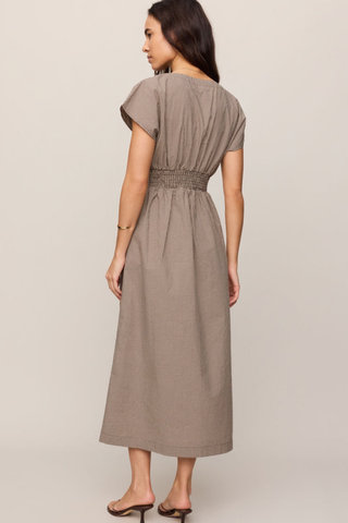 Z Supply Sanna Gingham Midi Dress in Dark Chocolate featuring a button-front silhouette and classic gingham print.