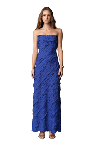 Strapless Ruffled Maxi Dress, Cobalt – Monkee's of the West End