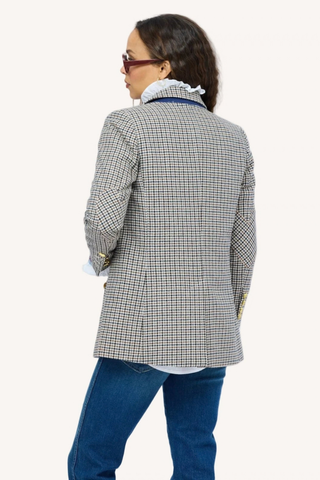 Kerri Rosenthal Mr. Frenchie Blazer in multi houndstooth featuring a double-breasted silhouette, heart buttons, and tailored fit.
